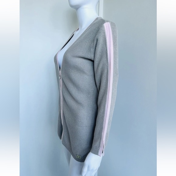 Chanel Spring 2003 03P size 42 jacket grey pink cotton Sports Zip front Logo - Picture 2 of 10